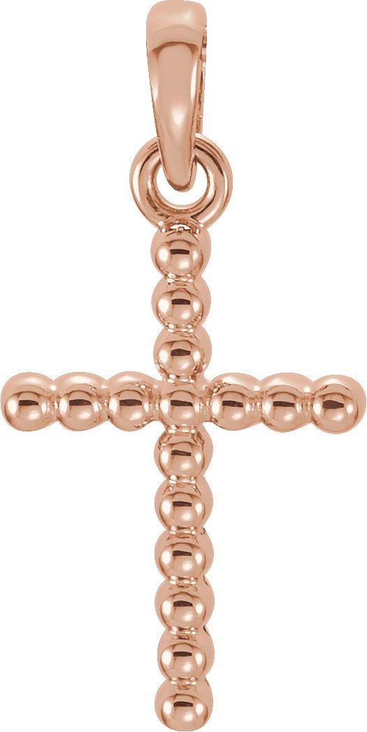 14K Rose Beaded Cross Pendant