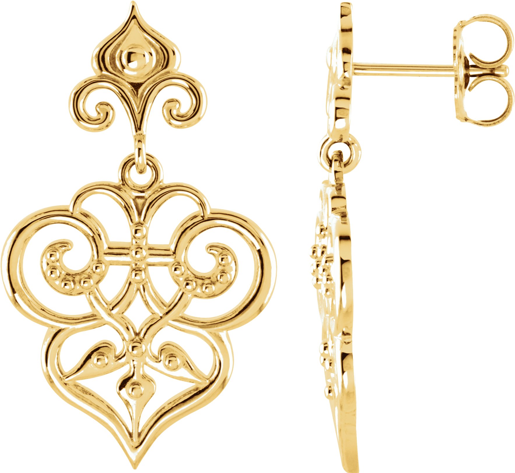 14K Yellow 17.2x16 mm Fleur-de-Lis Earrings