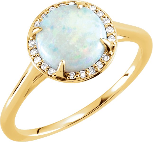 14K Yellow Natural Opal & .05 CTW Natural Diamond Ring