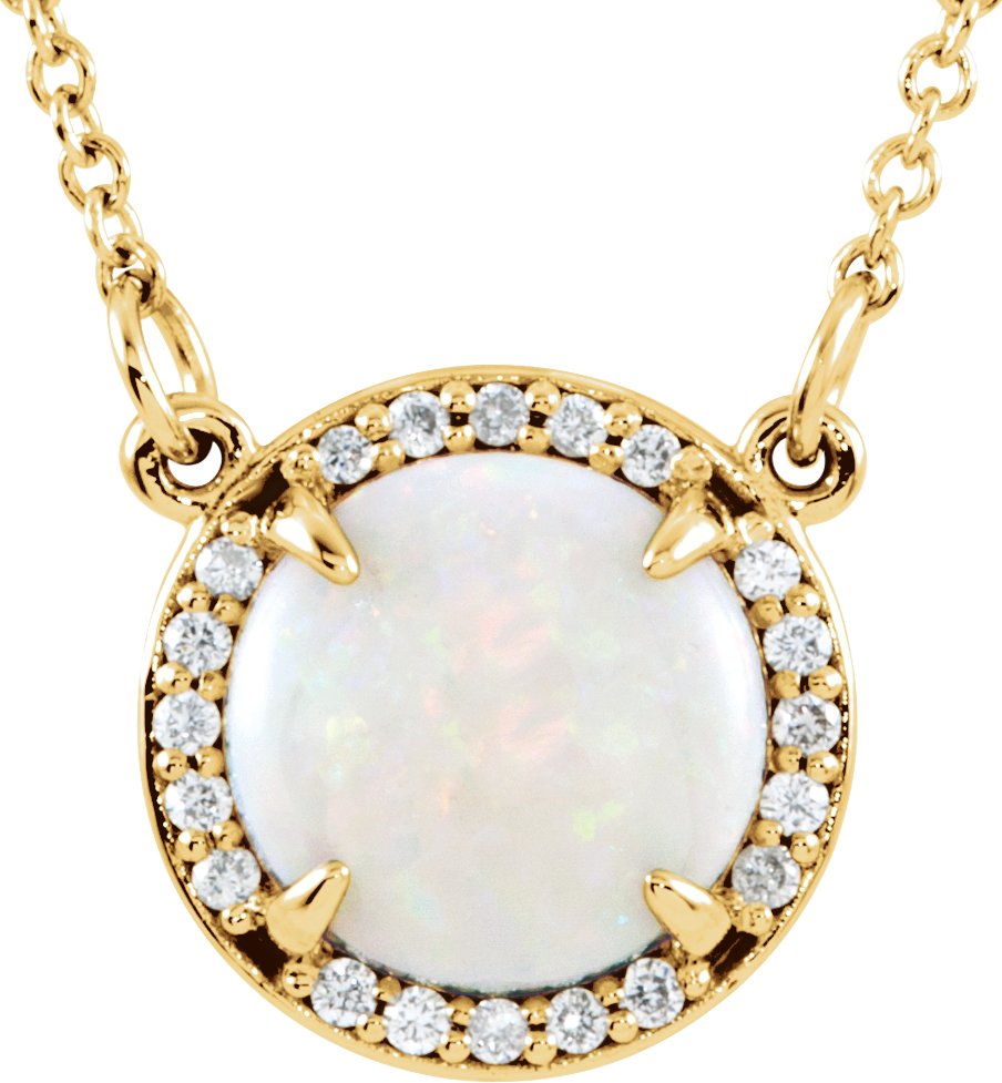 14K Yellow Natural White Opal & .05 CTW Natural Diamond 16" Necklace