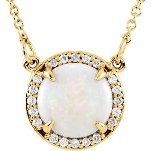 14K Yellow Natural White Opal & .05 CTW Natural Diamond 16" Necklace