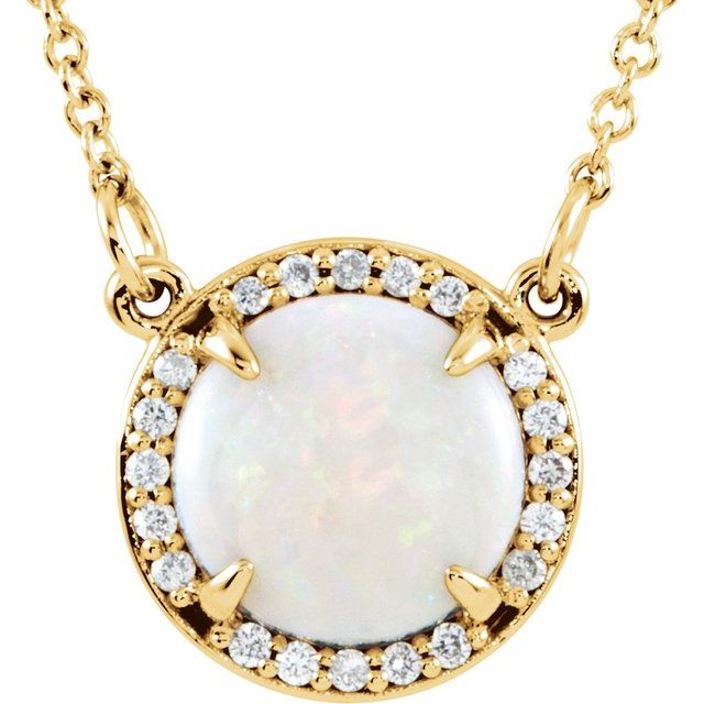 14K Yellow Natural White Opal & .05 CTW Natural Diamond 16 Necklace