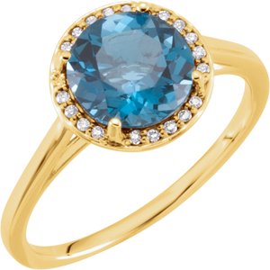 14K Yellow Natural London Blue Topaz & .05 CTW Natural Diamond Ring