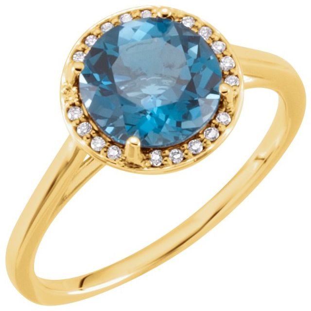 14K Yellow Natural London Blue Topaz & .05 CTW Natural Diamond Ring
