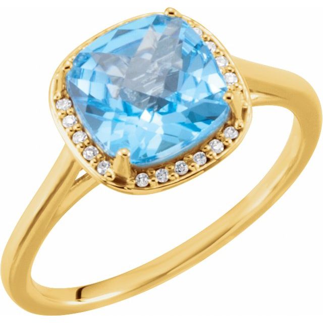 14K Yellow Natural Swiss Blue Topaz & 1/6 CTW Natural Diamond Halo-Style Ring