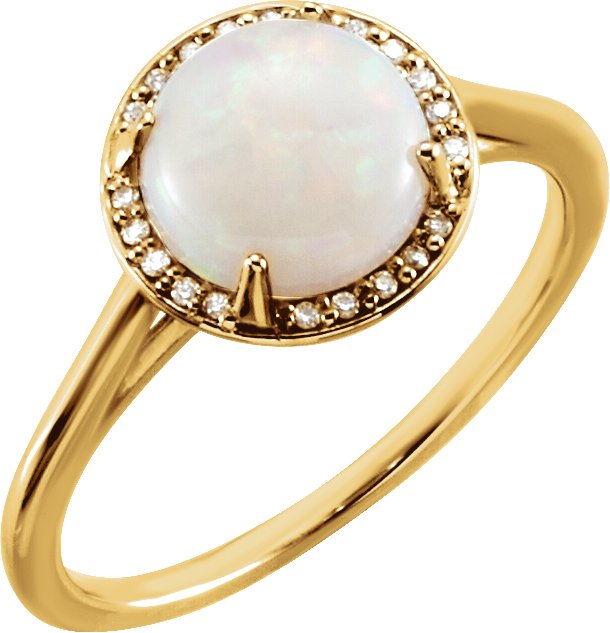 14K Yellow Natural Opal & .05 CTW Natural Diamond Ring