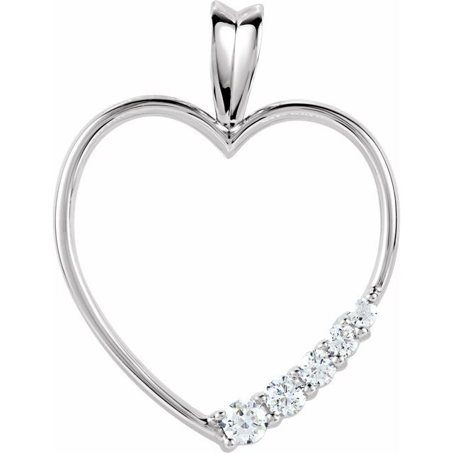 14K White 1/5 CTW Natural Diamond Journey Heart Pendant