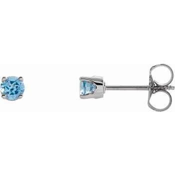 14K White 3 mm Round Swiss Blue Topaz Youth Birthstone Earrings Ref. 9868191