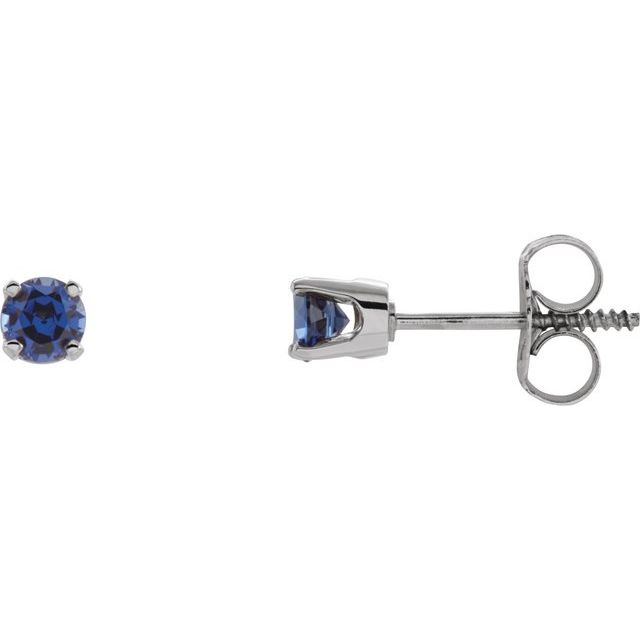 14K White Natural Blue Sapphire Youth Earrings