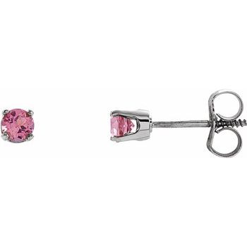 Sterling Silver 3 mm Round Imitation Pink Tourmaline Youth Birthstone Earrings Ref. 11105978