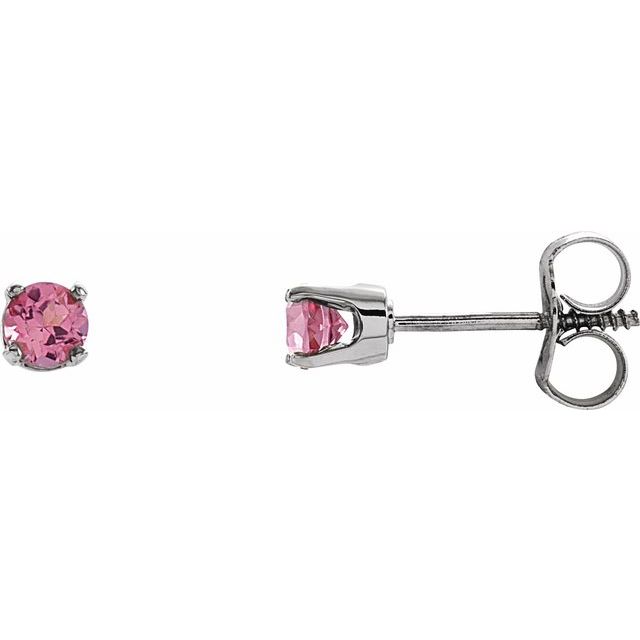 14K White Natural Pink Tourmaline Youth Earrings