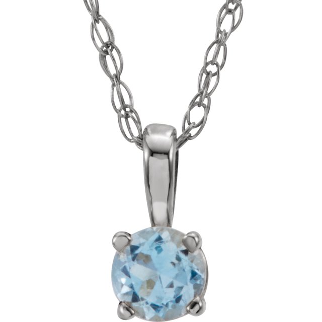 Sterling Silver 3 mm Imitation Aquamarine Youth Solitaire 14 Necklace