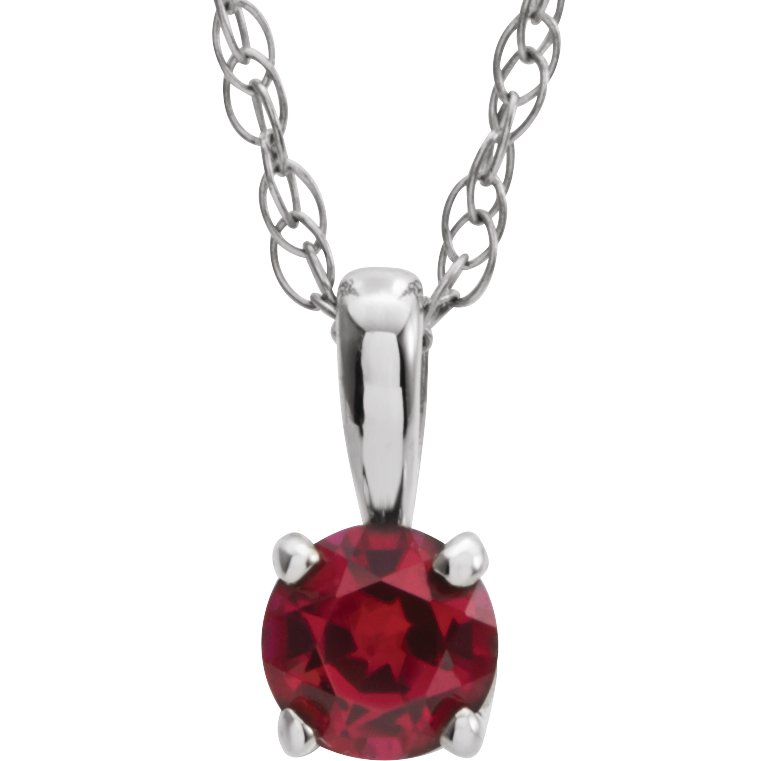14K White 3 mm Lab-Grown Ruby Youth Solitaire 14" Necklace