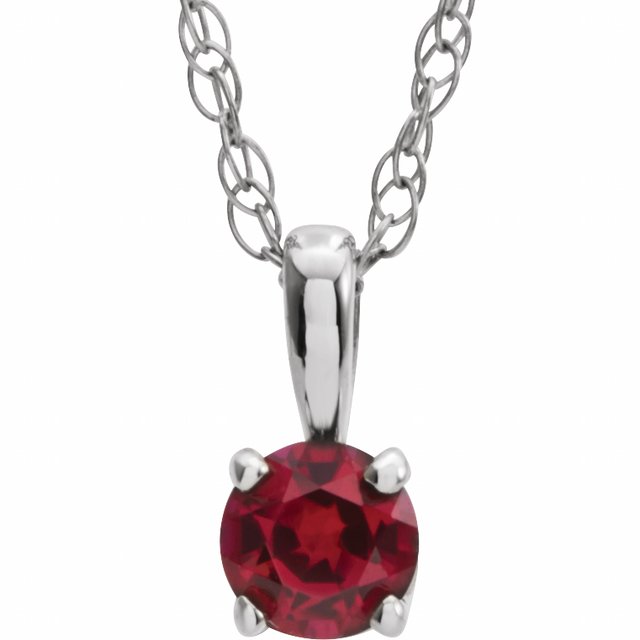14K White 3 mm Imitation Ruby Youth Solitaire 14