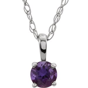 14K White 3 mm  Natural Amethyst Youth Solitaire 14" Necklace