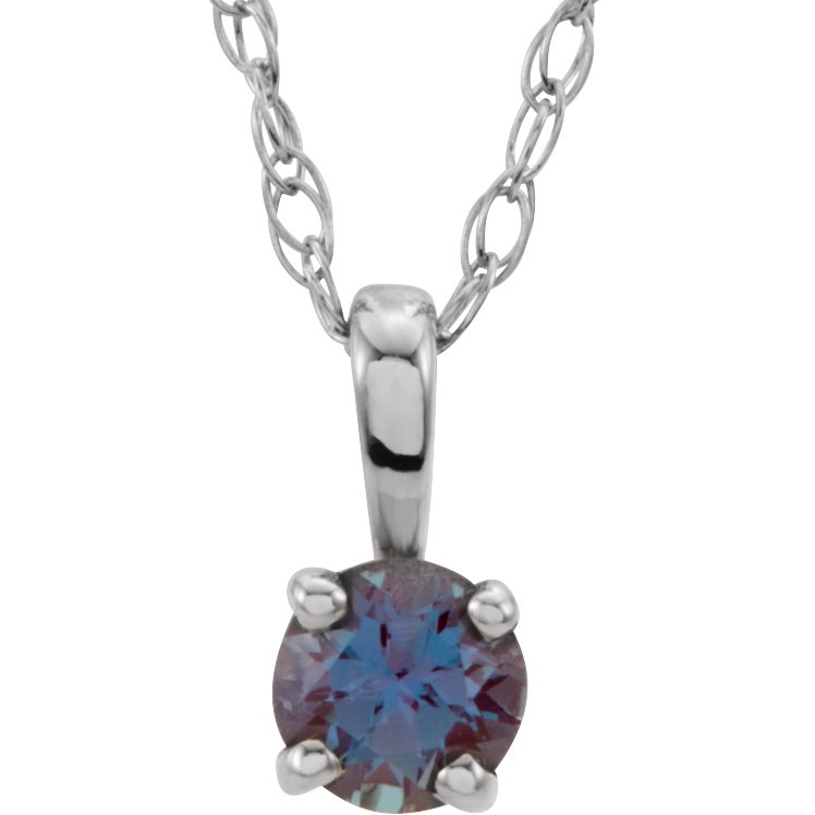 14K White 3 mm Imitation Alexandrite Youth Solitaire 14" Necklace