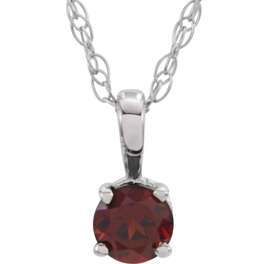 14K White 3 mm Round Mozambique Garnet Youth Birthstone 14" Necklace