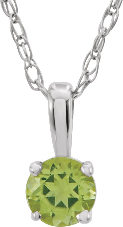 Sterling Silver 3 mm Imitation Peridot Youth Solitaire 14" Necklace