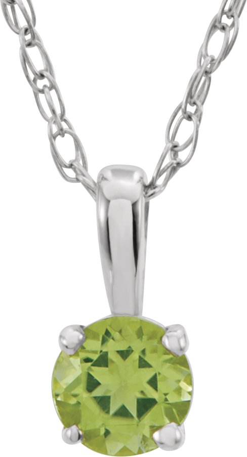 14K White 3 mm Natural Peridot Youth Solitaire 14