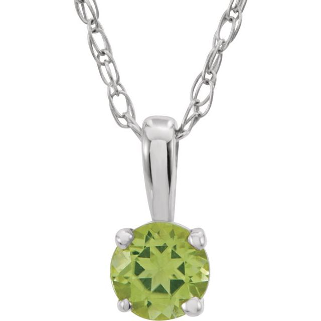 14K White 3 mm Imitation Peridot Youth Solitaire 14" Necklace