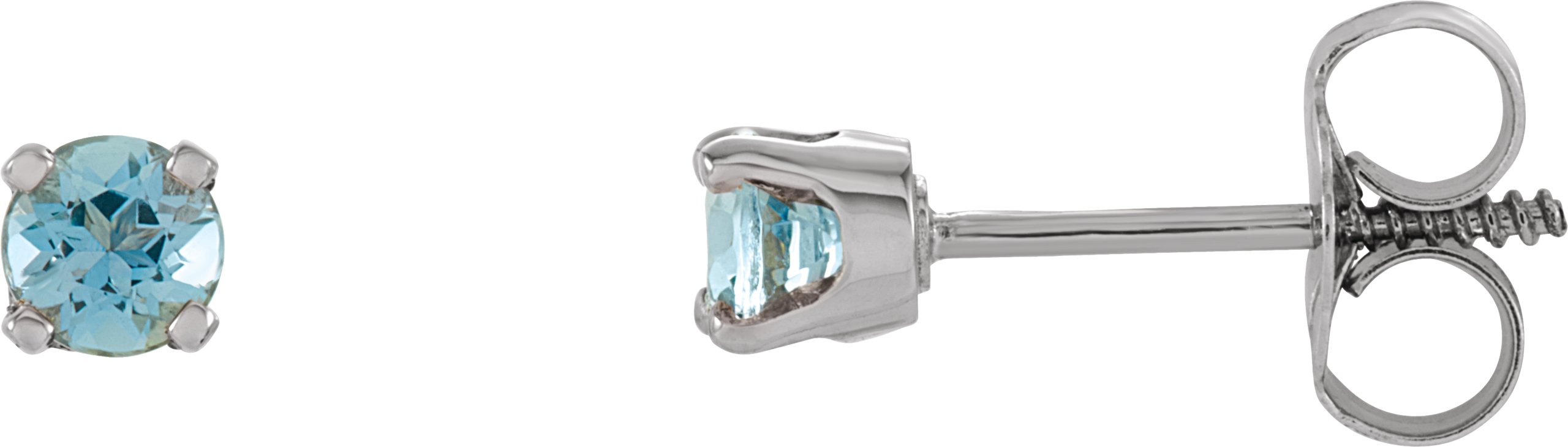 Sterling Silver 3 mm Round Imitation Aquamarine Youth Birthstone Earrings Ref. 11091712