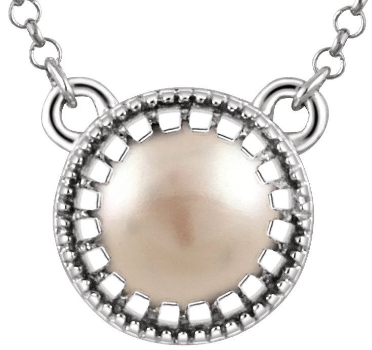 14K White Cultured White Freshwater Pearl "June" 18" Birthstone Necklace