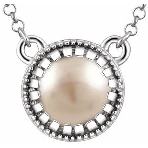 14K White Cultured White Freshwater Pearl "June" 18" Birthstone Necklace