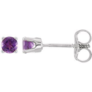 14K White Natural Amethyst Youth Earrings