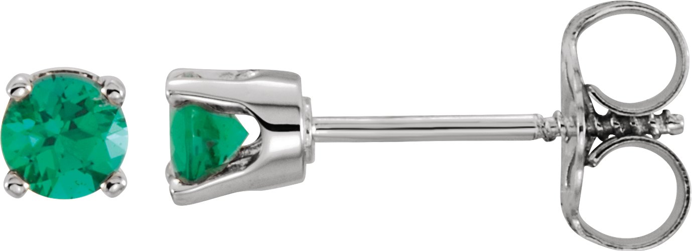 14K White 3 mm Round Imitation Emerald Youth Birthstone Earrings Ref. 11033330