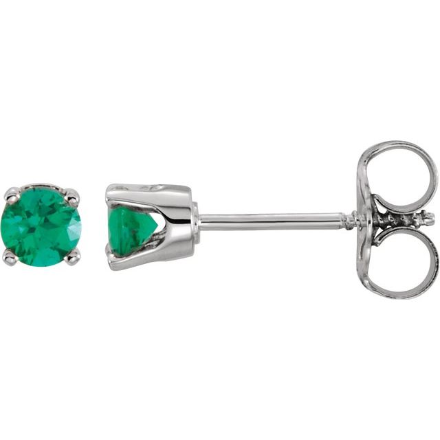 Sterling Silver Imitation Emerald Youth Earrings