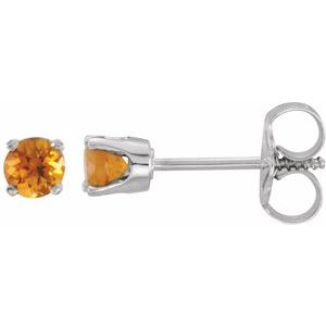 Sterling Silver 3 mm Round Imitation Citrine Youth Birthstone Earrings