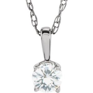 Sterling Silver 3 mm Imitation Diamond Youth Solitaire 14" Necklace