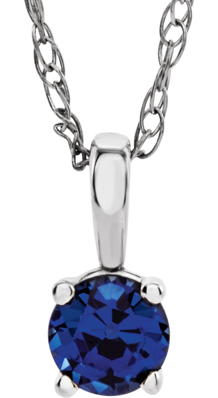 14K White 3 mm Natural Blue Sapphire Youth Solitaire 14" Necklace