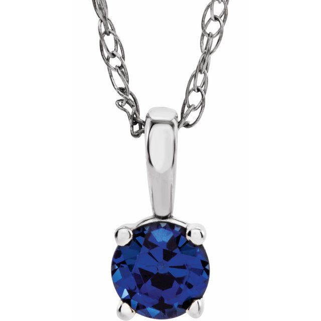 14K White 3 mm Natural Blue Sapphire Youth Solitaire 14" Necklace