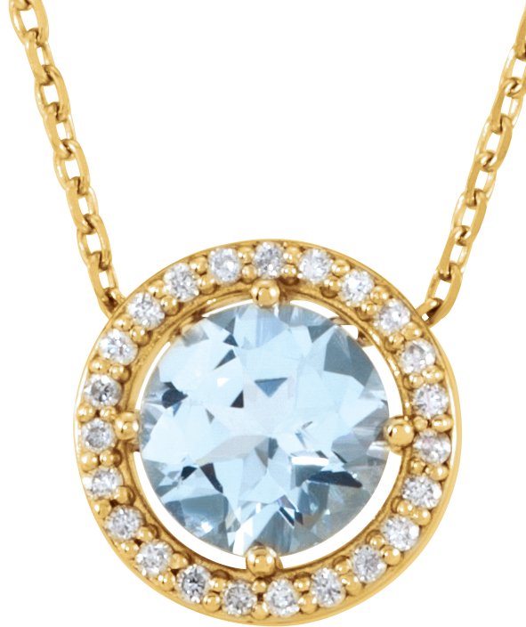 14K Yellow Aquamarine and .05 CTW Diamond 16 inch Necklace Ref 13241618