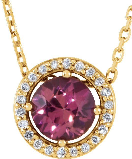 14K Yellow Pink Tourmaline and .05 CTW Diamond 16 inch Necklace Ref 13241670