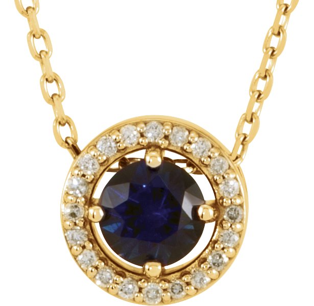 14K Yellow Blue Sapphire and .05 CTW Diamond 16 inch Necklace Ref 10467150