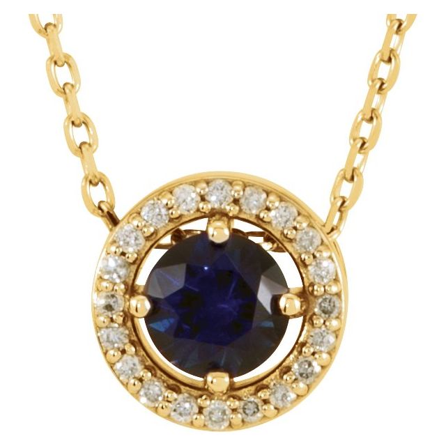 14K Yellow Natural Blue Sapphire & .05 CTW Natural Diamond Halo-Style 16