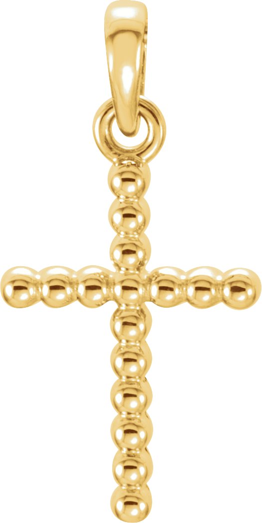 14K Yellow Beaded Cross Pendant