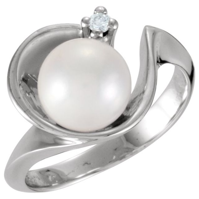 14K White Akoya Cultured Pearl & .03 CTW Diamond Ring