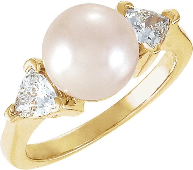 Cultured Pearl 8mm and Trillion Cut Diamond Ring .38 CTW Ref 583639