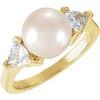 Cultured Pearl 8mm and Trillion Cut Diamond Ring .38 CTW Ref 583639