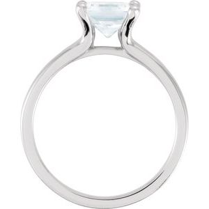 Platinum 6.5x6.5 mm Square Cubic Zirconia Solitaire Engagement Ring