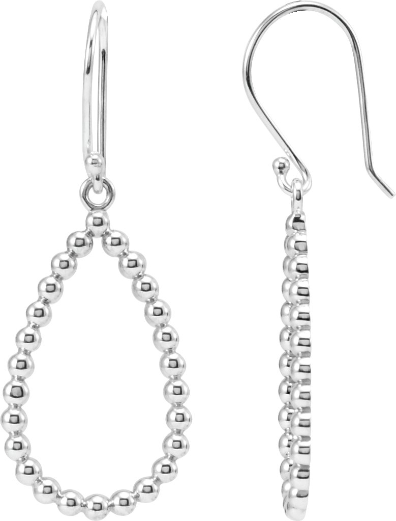 14K White Beaded Teardrop Earrings