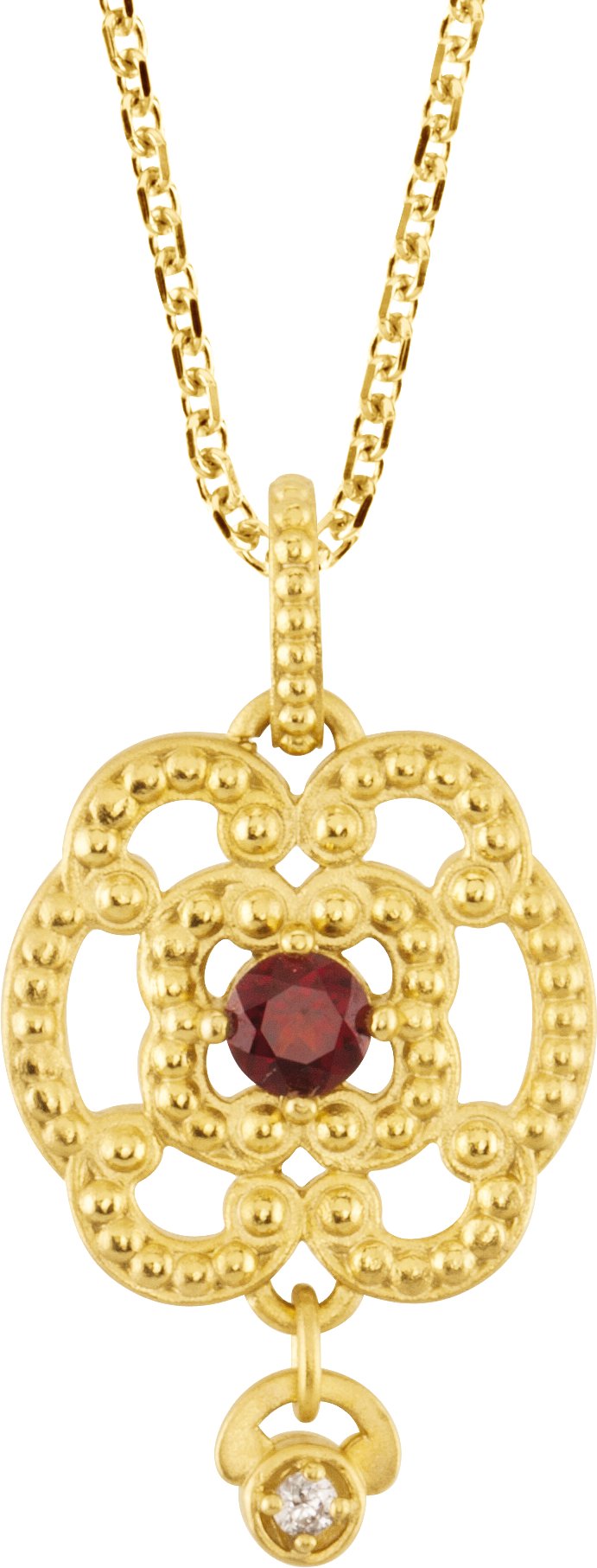 14K Yellow Mozambique Garnet and .015 CTW Diamond Granulated 18 inch Necklace Ref. 3626259