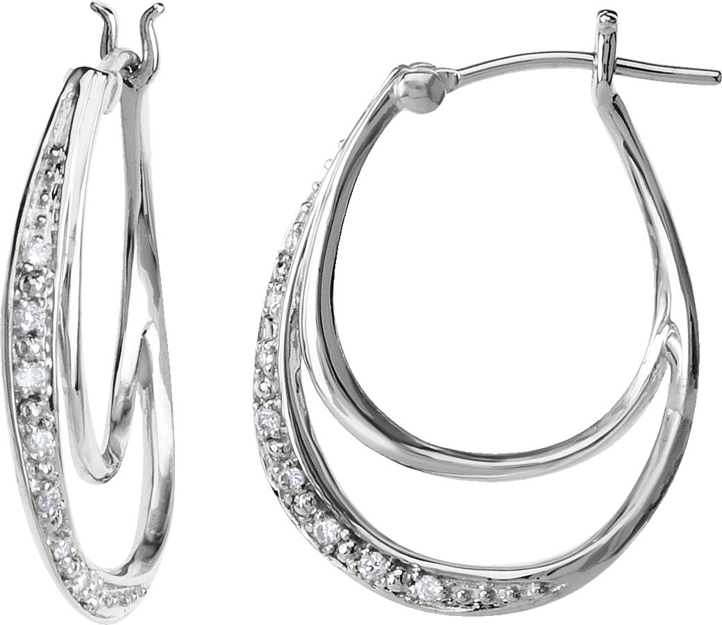 14K White 1/10 CTW Natural Diamond Hoop Earrings