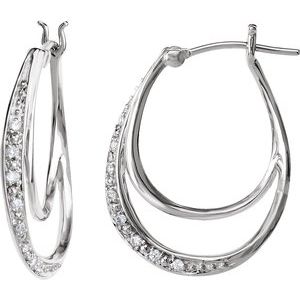14K White 1/10 CTW Natural Diamond Hoop Earrings