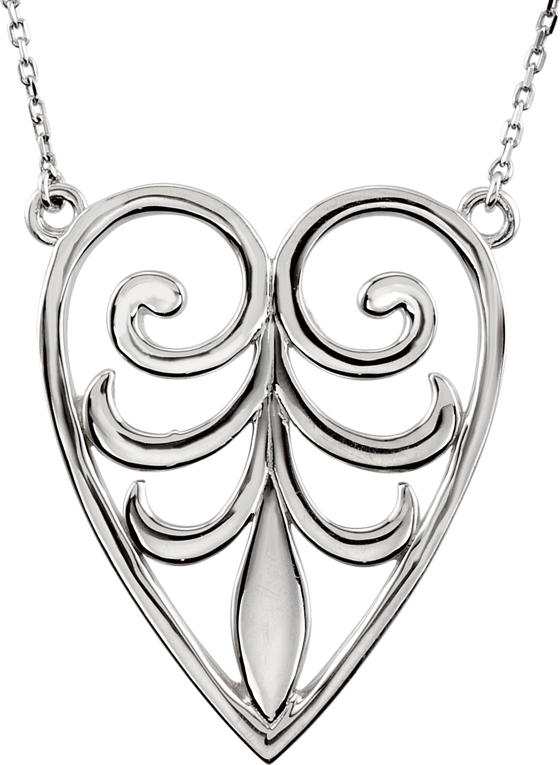 14K White Filigree Heart 18 inch Necklace Ref. 3380032