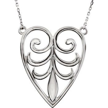 14K White Filigree Heart 18 inch Necklace Ref. 3380032