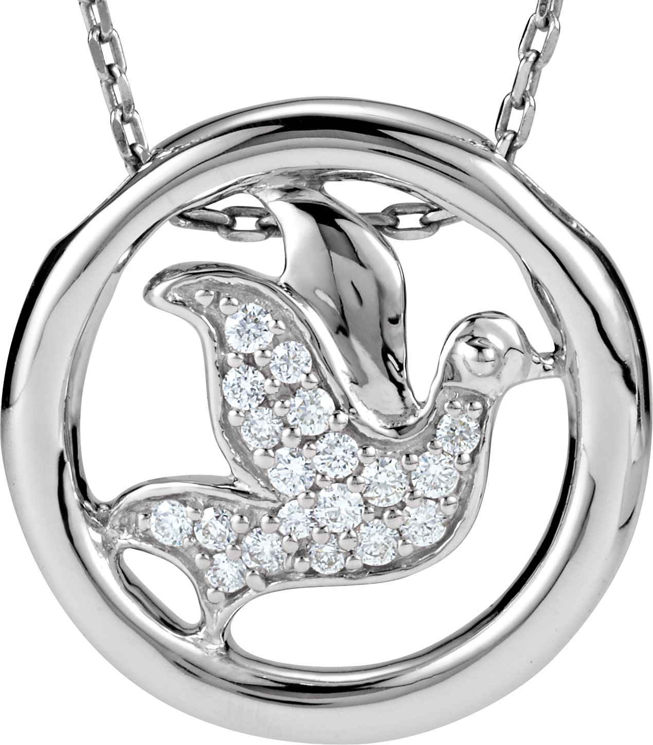 Sterling Silver 1/8 CTW Natural Diamond Dove Circle 18" Necklace